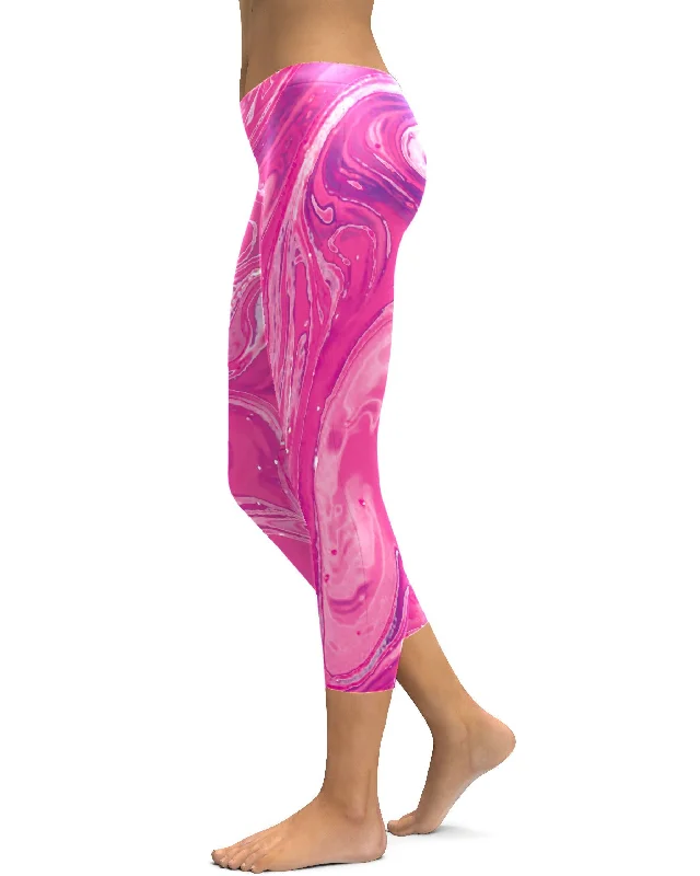 Supportive and Stylish Yoga Pants -Pink Swirl Capris