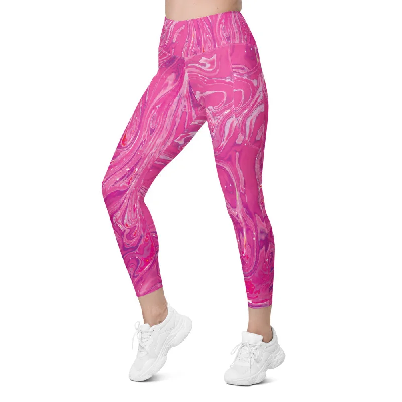 Yoga Pants for Intense Yoga Sessions -Pink Swirl Leggings with Pockets
