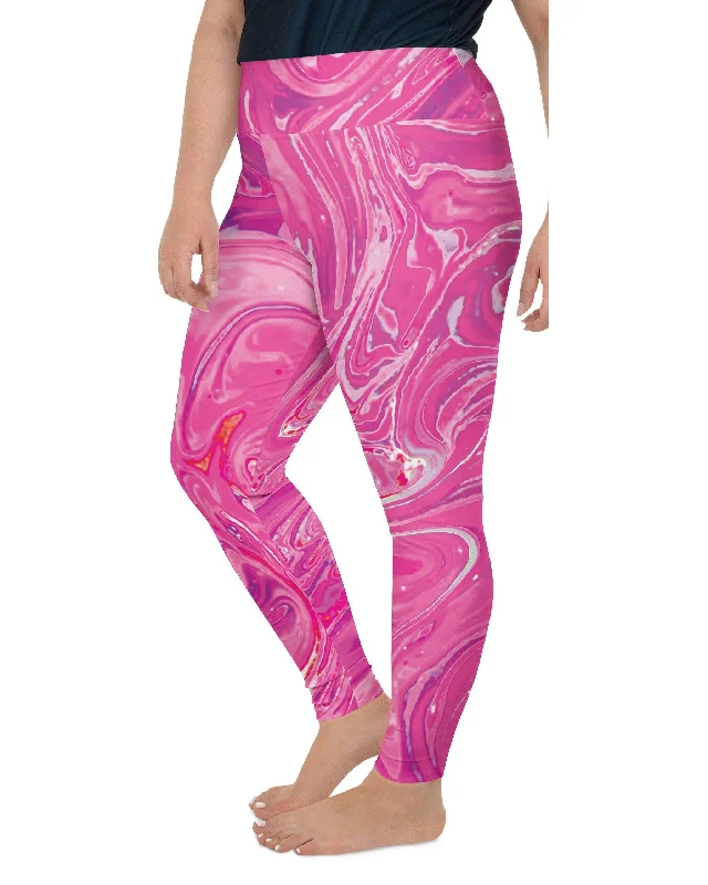 Full-Length Compression Yoga Pants -Pink Swirl Plus Size Leggings
