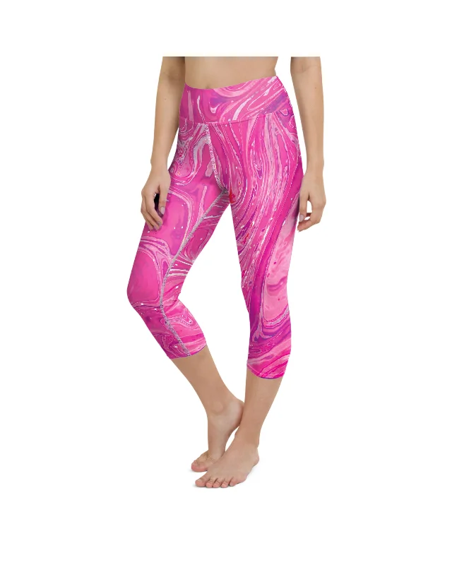 Yoga Pants for Improving Posture -Pink Swirl Yoga Capris