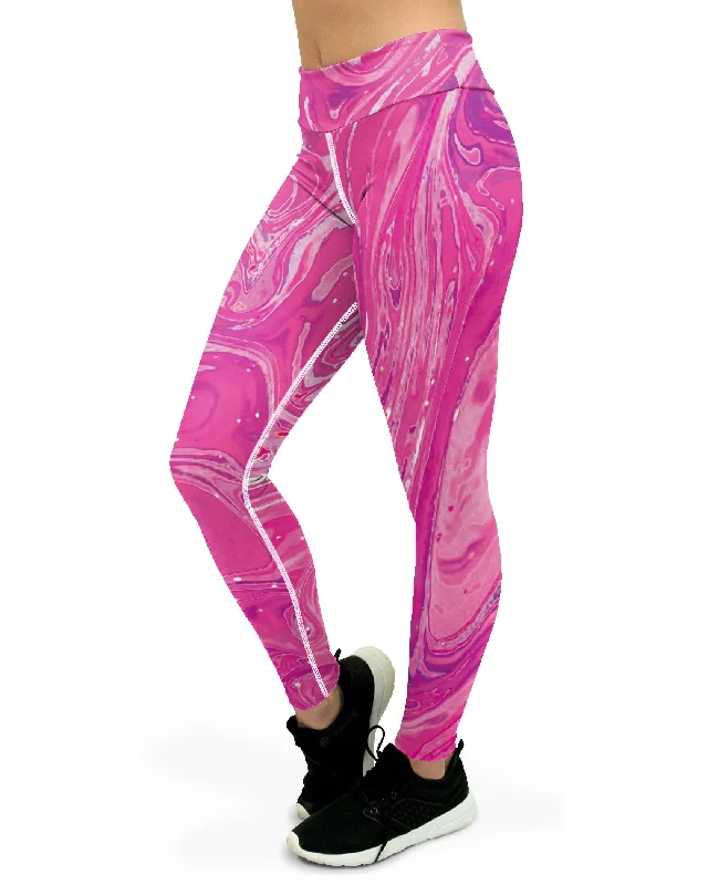 Full-Length Yoga Pants for Women -Pink Swirl Yoga Pants