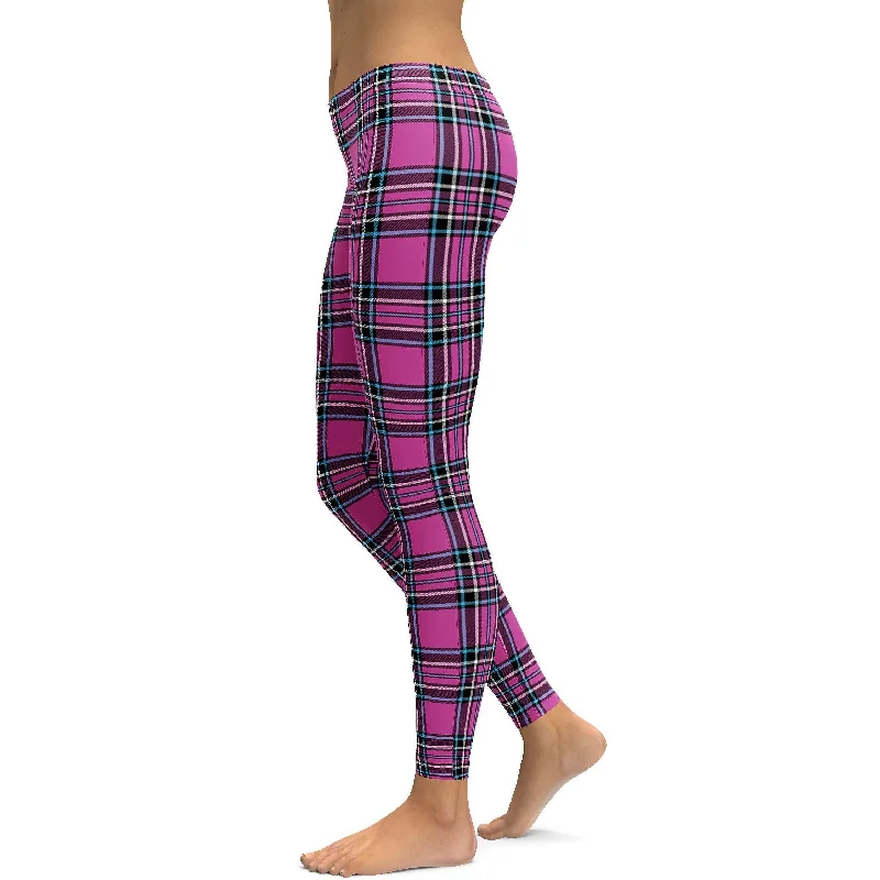 Comfortable Fit Yoga Pants for Flexibility -Pink Tartan Leggings