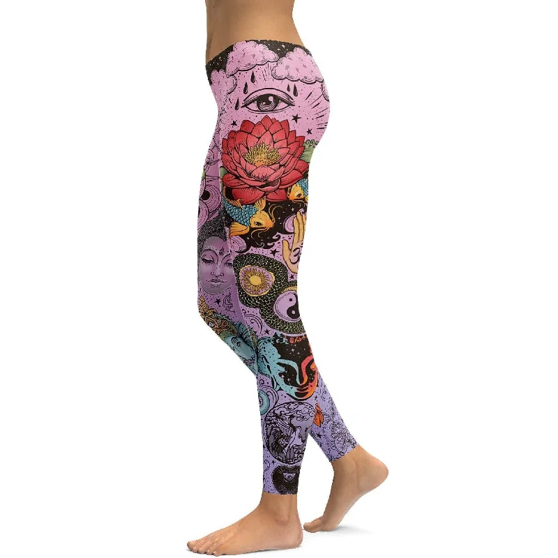 Comfortable Yoga Pants for Daily Use -Pink Tattooed Lotus Leggings