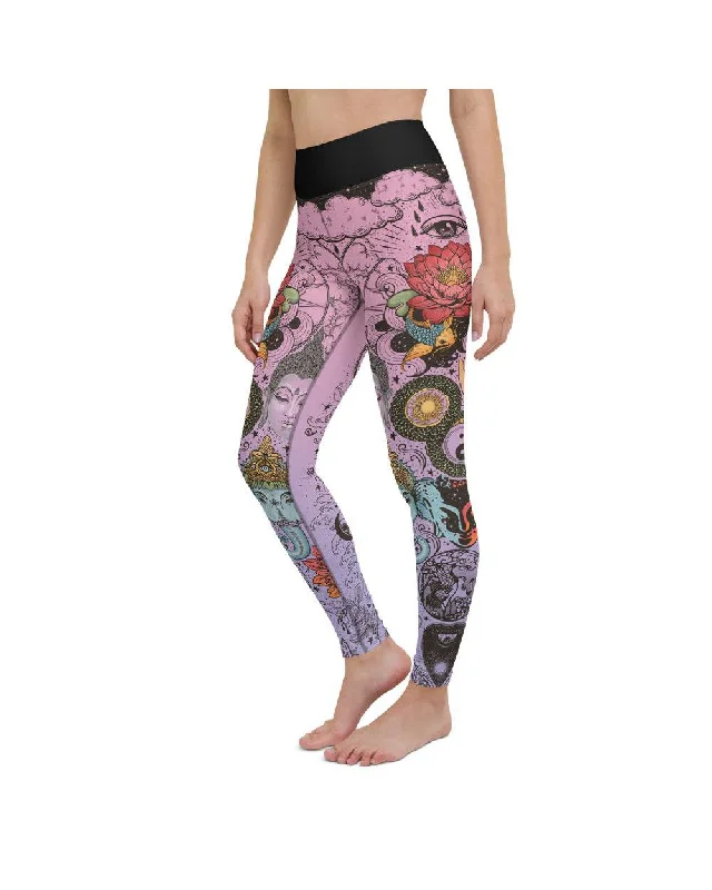 Women's Best Fit Yoga Pants -Pink Tattooed Lotus Yoga Pants