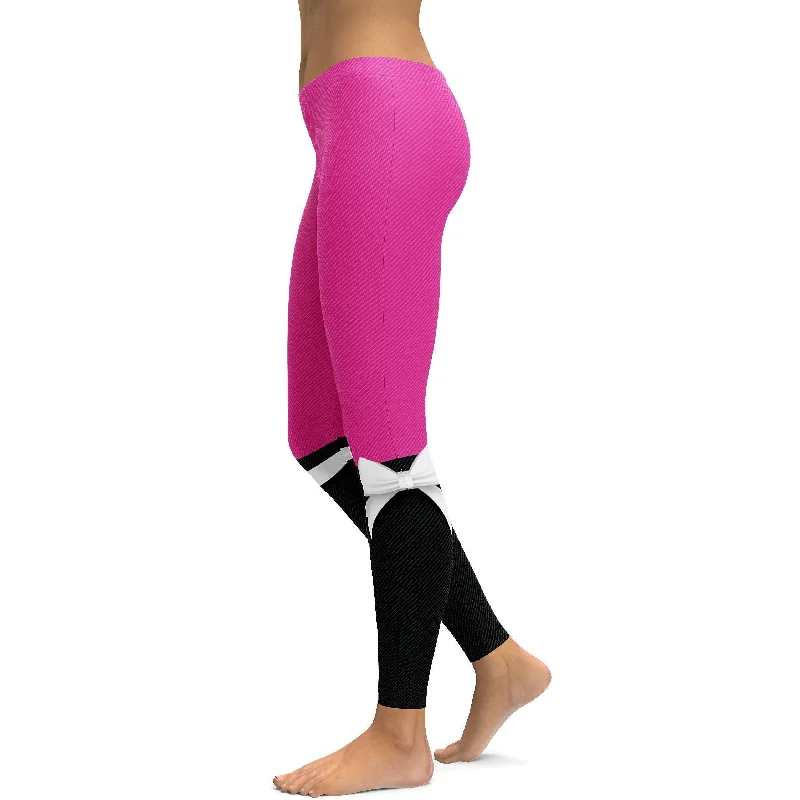 Stylish Leggings for Yoga and Gym -Pink to Black Bow Leggings