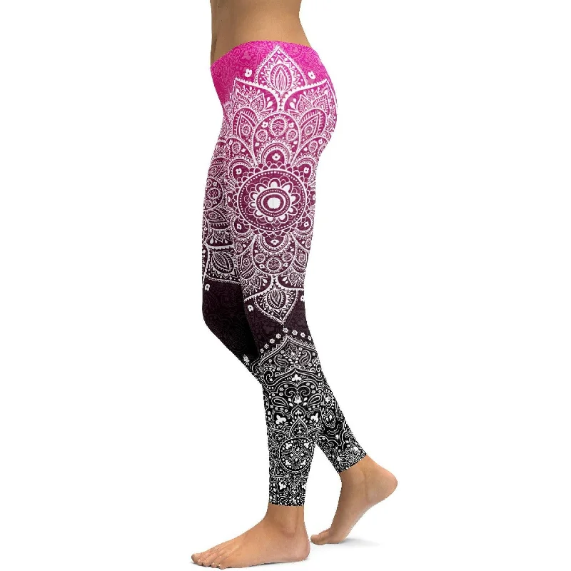 Premium Yoga Pants for Flexibility -Pink to Black Mandala Leggings