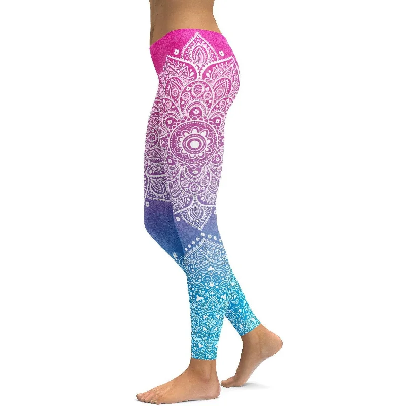 Yoga Pants for Relaxing and Stretching -Pink to Blue Mandala Leggings