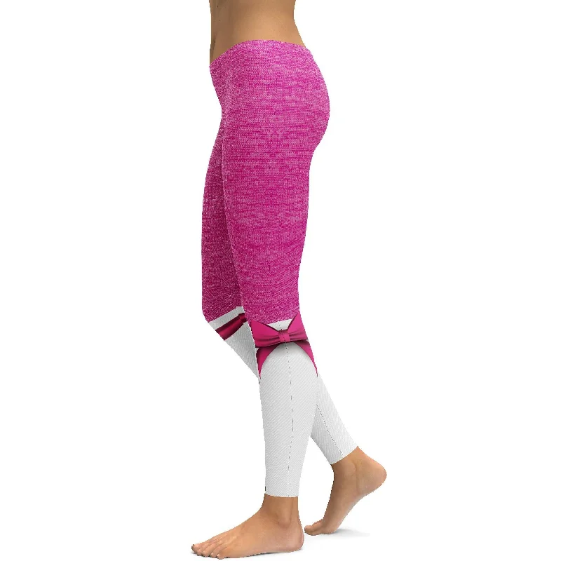Lightweight Yoga Pants for Quick Movements -Pink to White Faux Heathered Bow Leggings