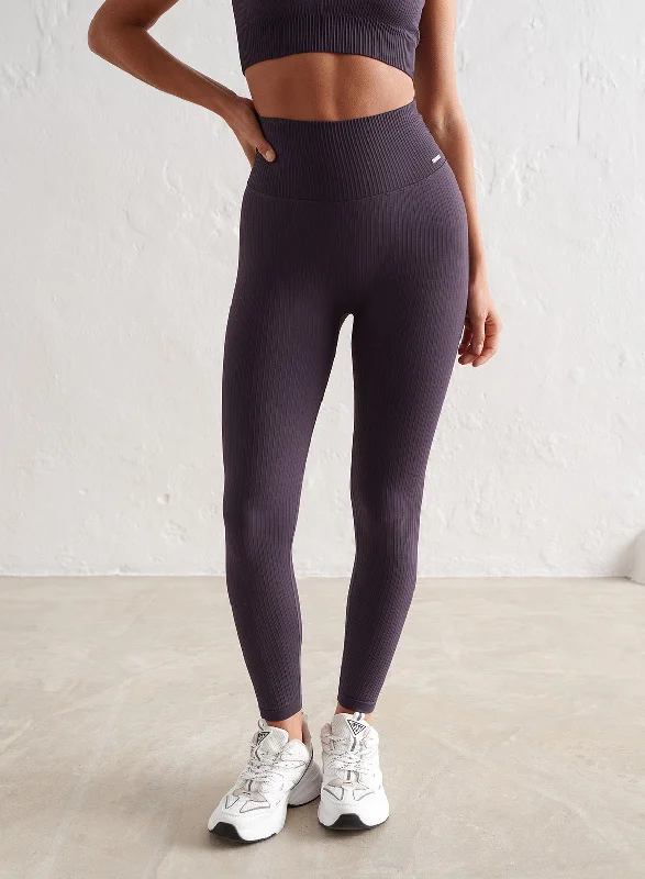 Yoga Pants for Flexibility -Plum Ribbed Seamless Tights