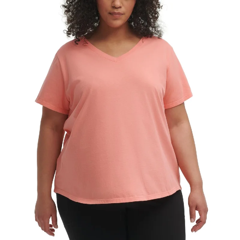 Yoga Tops with Mesh for Increased Comfort -Plus Womens Cotton V Neck Pullover Top