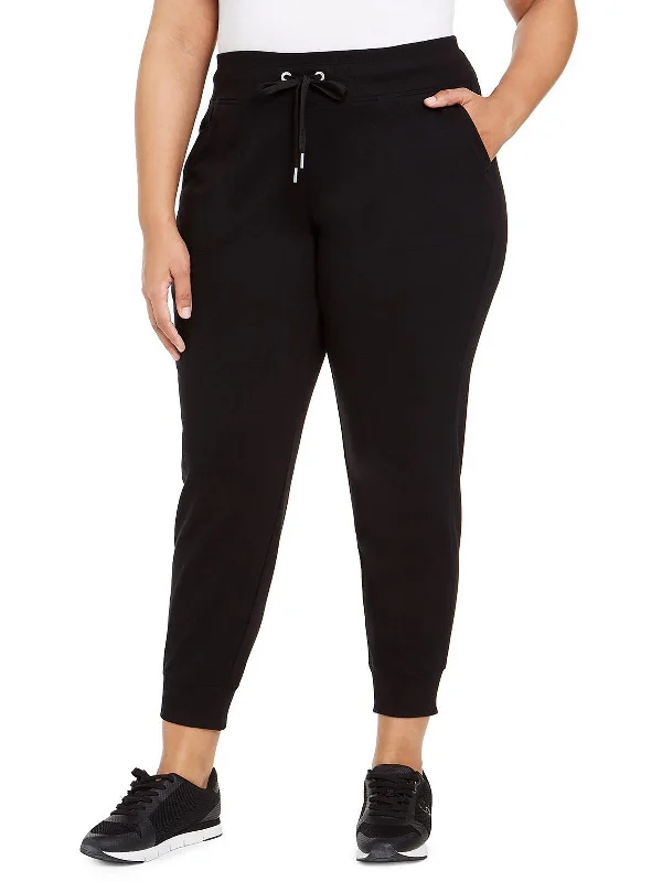 Yoga Shorts with Smooth Waist Fit -Plus   Womens Fleece Lined Activewear Jogger Pants
