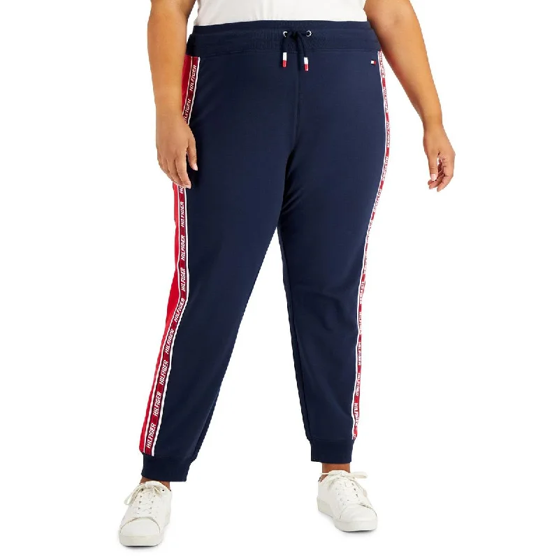 Yoga Shorts for Hot Yoga and Pilates -Plus Womens Logo Side Stripe Jogger Pants