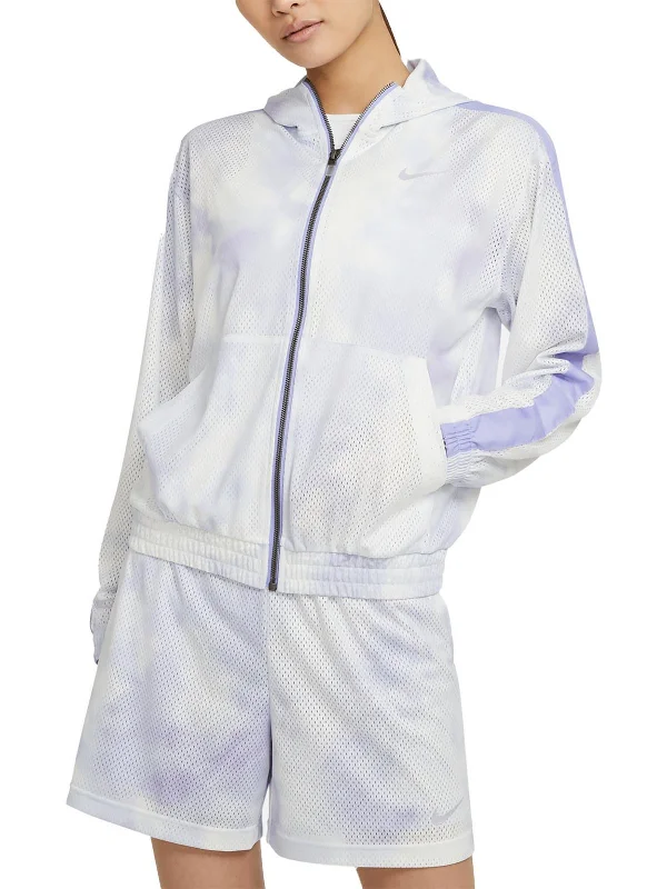 Stretchy Yoga Shorts for Core Workouts -Plus Womens Mesh Logo Zip-Up Jacket