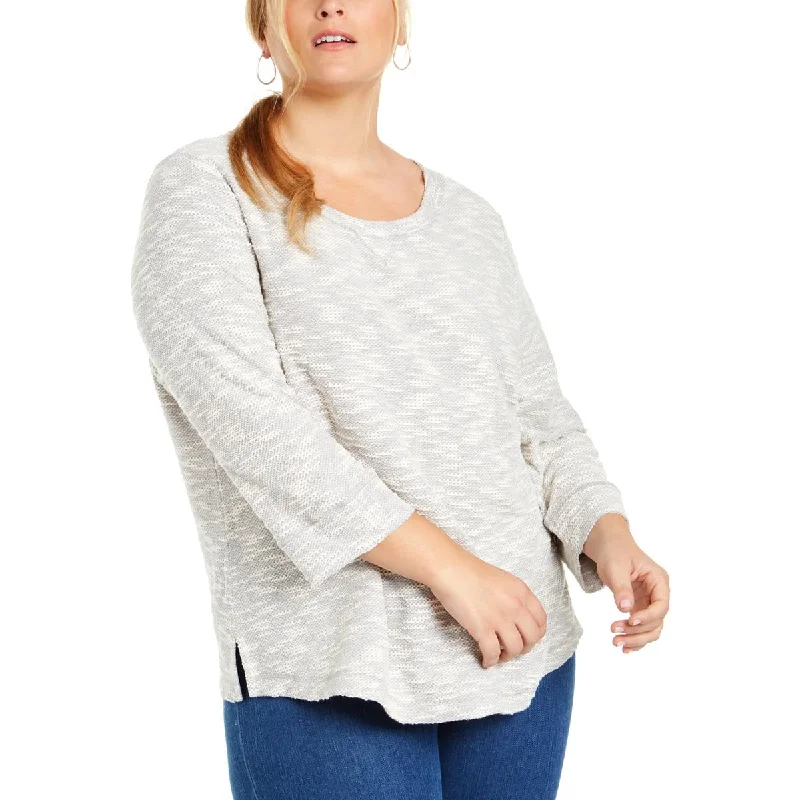 Yoga Tops with Breathable Mesh Details -Plus Womens Textured Fitness Sweatshirt