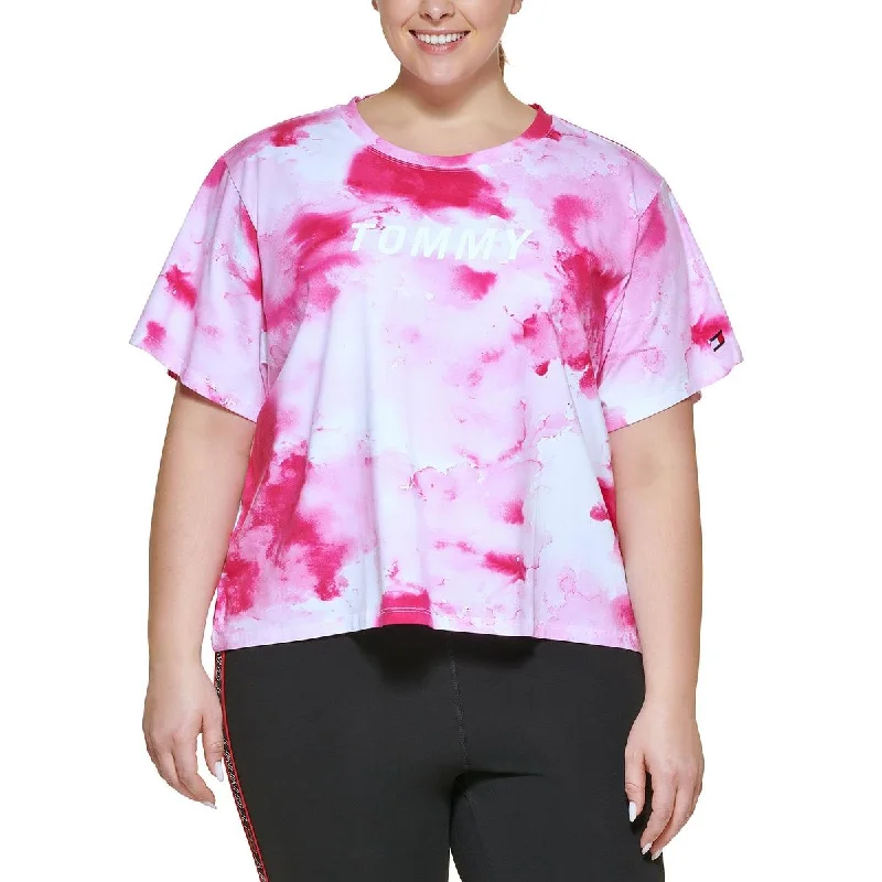 Yoga Tops for Full Range of Motion -Plus Womens Tie-dyed Activewear Crop Top