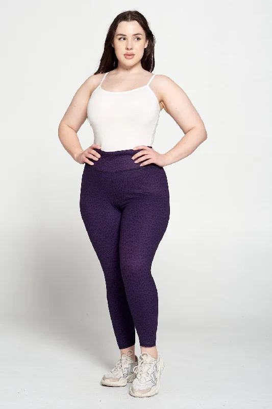 Soft Yoga Pants for Everyday Comfort -+ Grape Leopard 7/8 Legging - Plus Size