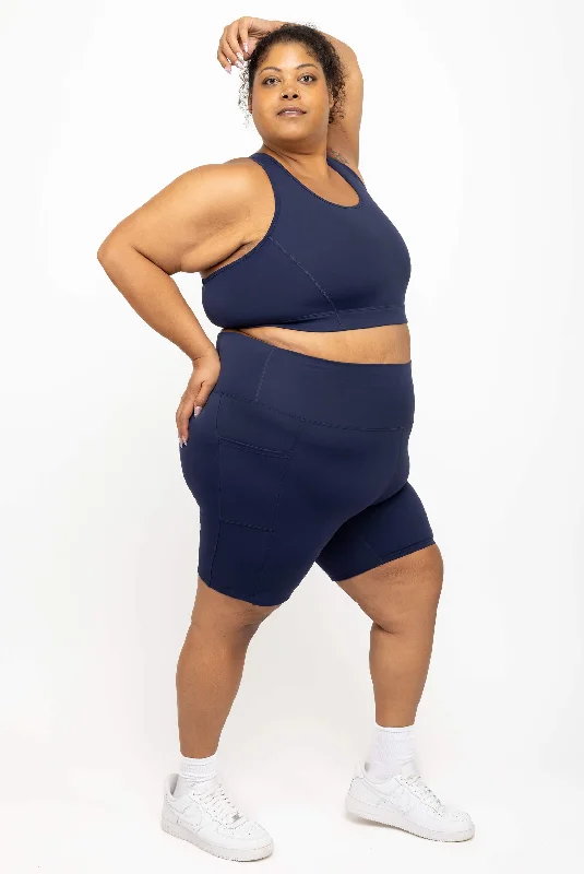 Yoga Shorts for Pilates and Yoga -Pocket Bike Shorts - Navy