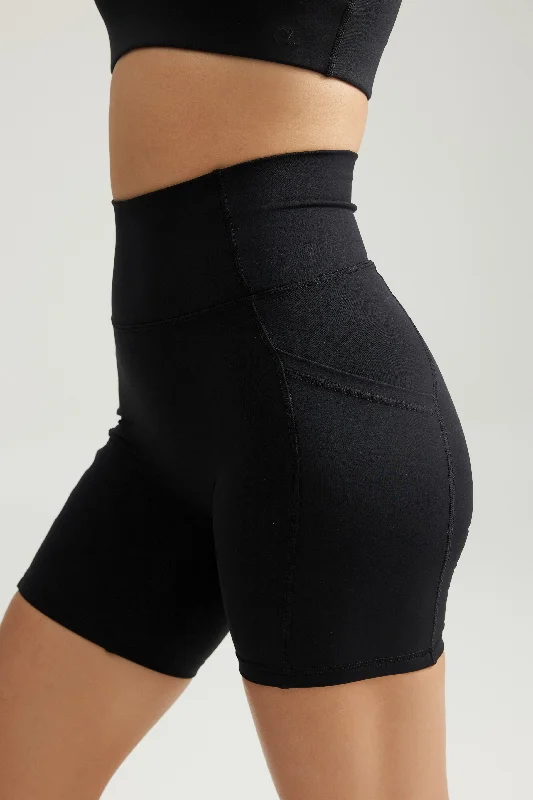 Yoga Shorts for Quick Flexibility -Pocket Shorts (Biker 6") in Black Sesame