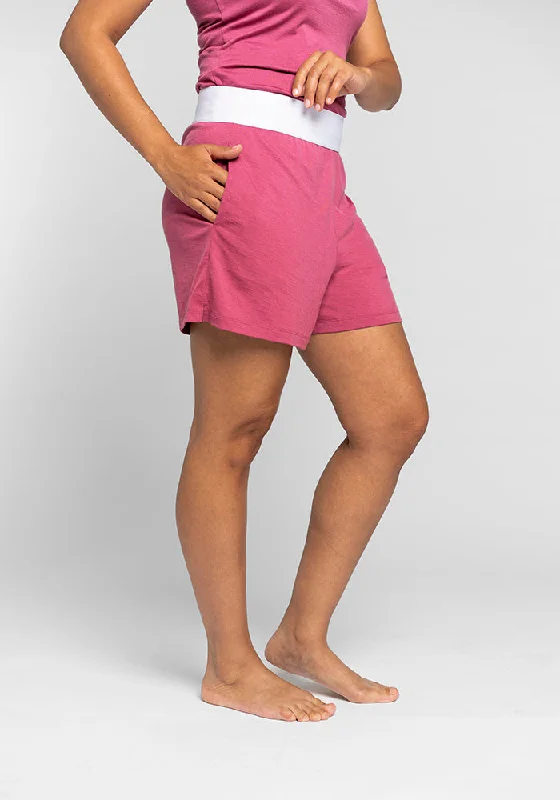Women's Yoga Shorts for Stretching -Poppy Lounge Shorts - Red Violet