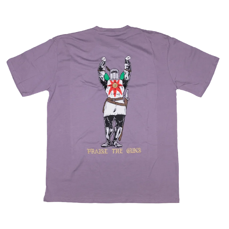 Yoga Tops for Stretching and Strength -Praise The Guns (PREMIUM OVERSIZED ROYAL PURPLE TEE)