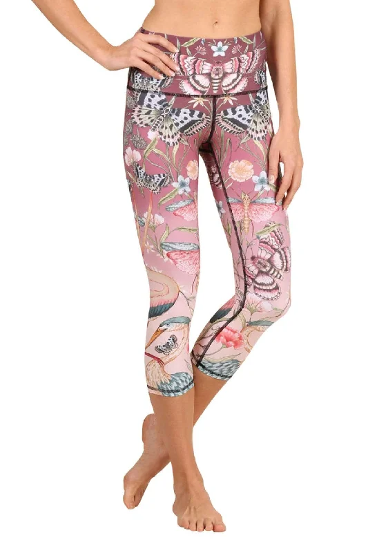 Yoga Pants for Strength Training -Pretty in Pink Printed Yoga Crops by Yoga Democracy