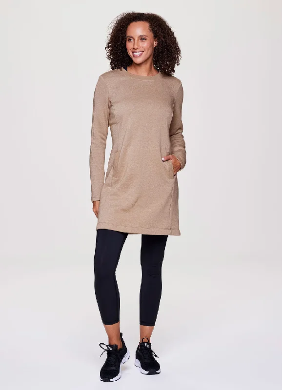 Loose Fit Yoga Tops for Comfort -Prime Fleece Crewneck Dress