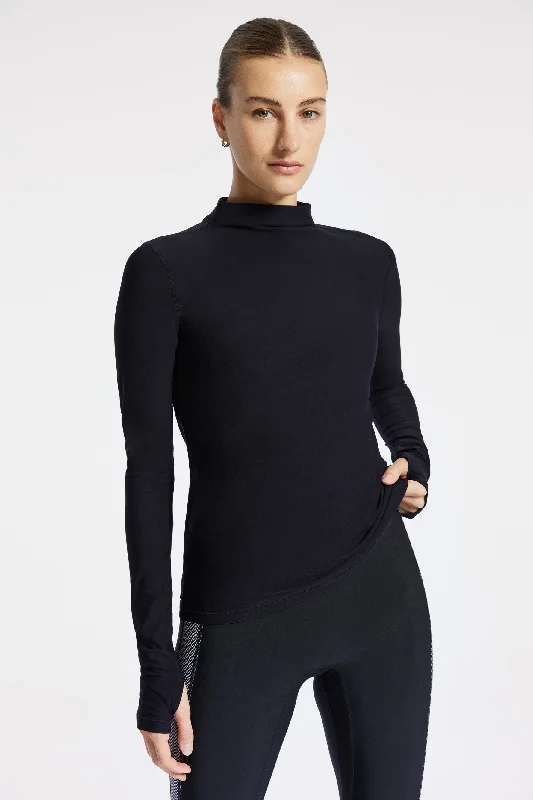 High-Neck Yoga Tops for Maximum Comfort -Pro Fleece Mock Neck Long Sleeve Top - Black High-Neck Yoga Tops for Maximum Comfort -Pro Fleece Mock Neck Long Sleeve Top - Black