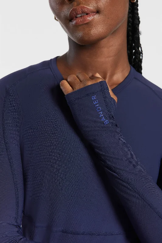 Yoga Tops for High-Impact Workouts -Pro Fleece Seam Long Sleeve Top - Navy Blazer