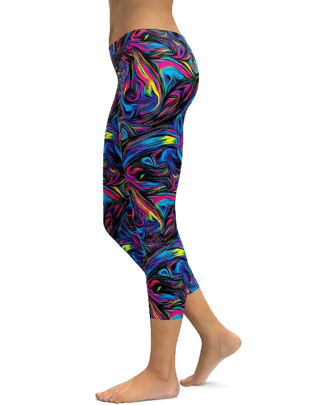 Yoga Pants for Yoga and Fitness -Psychedelic Neon Paint Capris