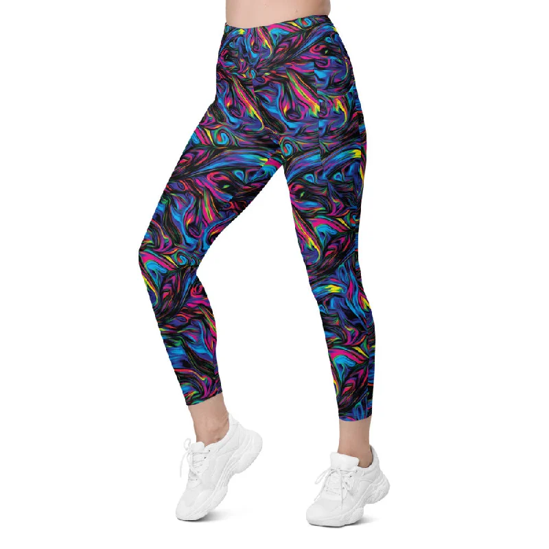 Yoga Pants for Smoothing -Psychedelic Neon Paint Leggings with Pockets