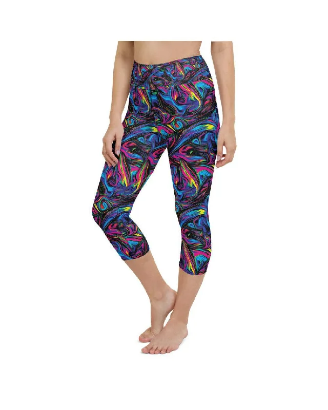 Yoga Pants for Stretching and Strengthening -Psychedelic Neon Paint Yoga Capris