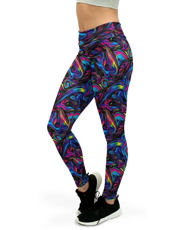Comfortable Yoga Pants with High Waistband -Psychedelic Neon Paint Yoga Pants