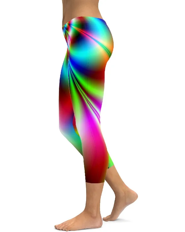Comfortable Full Coverage Yoga Pants -Psychedelic Neon Capris