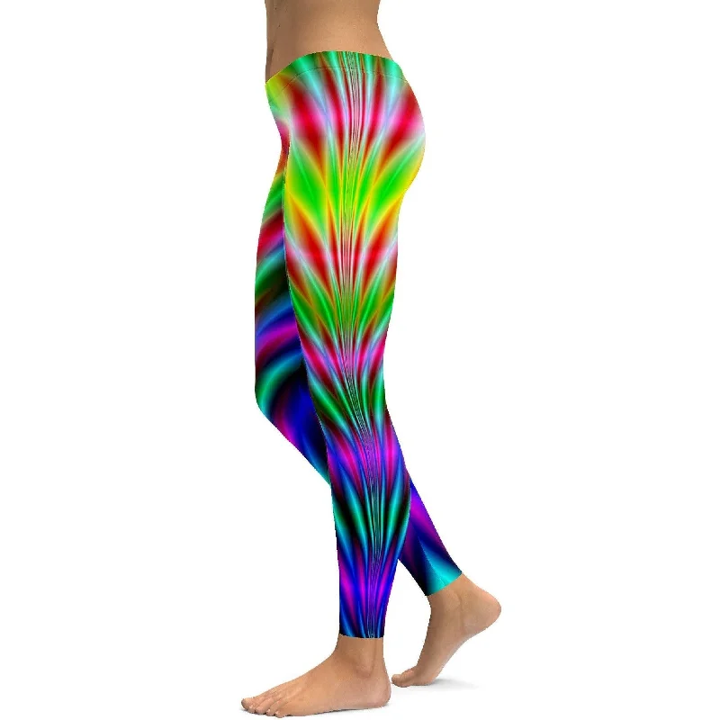Supportive High-Waisted Yoga Pants -Psychedelic Neon Rave Leggings