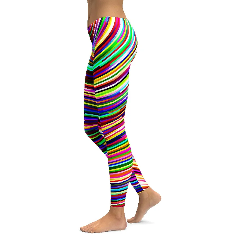 High-Waisted Yoga Pants for Better Support -Psychedelic Striped Rave Leggings
