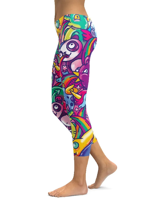 Soft Yoga Pants for Chilling -Vibrant Puking Animal Capris
