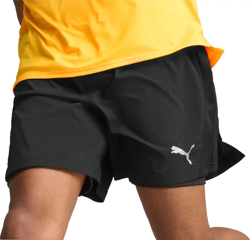 Yoga Shorts for Flexibility and Power -Puma Run Favourite Velocity 2 In 1 Mens Running Shorts - Black