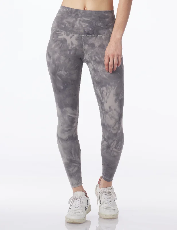 High Compression Yoga Pants -High Waist Pure 7/8 Legging: Silver Fog Stone Dye