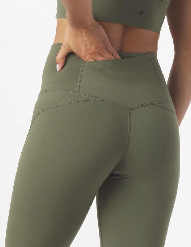 Comfortable Full-Length Yoga Pants for Stretching -High Waist Pure Pocket Legging: Moss