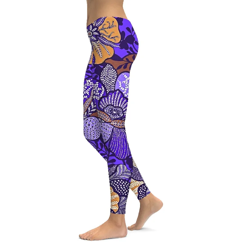 Soft Yoga Pants for Relaxation -Purple Batik Floral Leggings