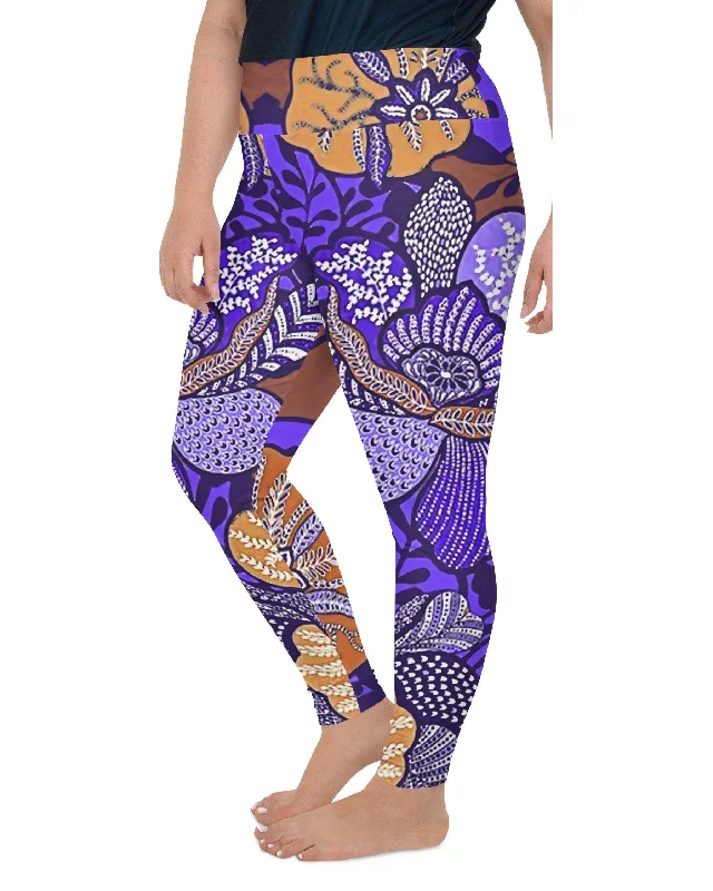 Yoga Pants for Building Strength -Purple Batik Floral Plus Size Leggings