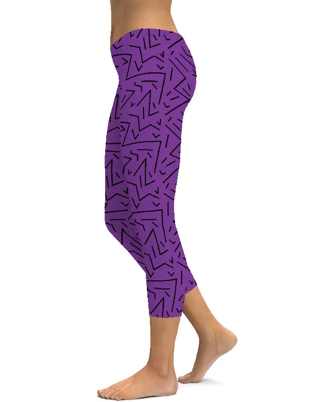 Stylish Yoga Pants with High Waist -Purple Black Line Capris