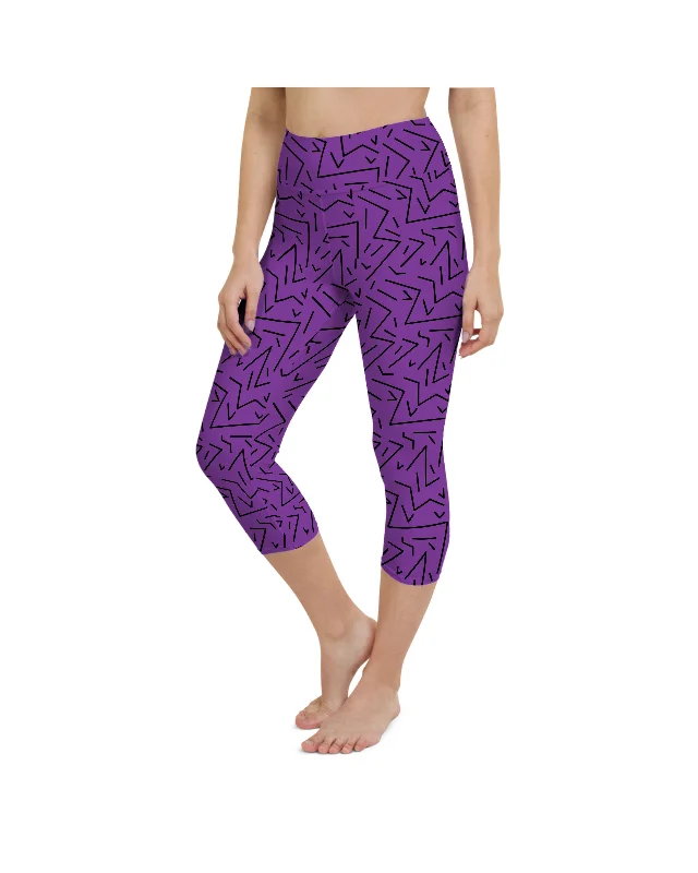Yoga Pants with Breathable Material -Purple Black Line Yoga Capris
