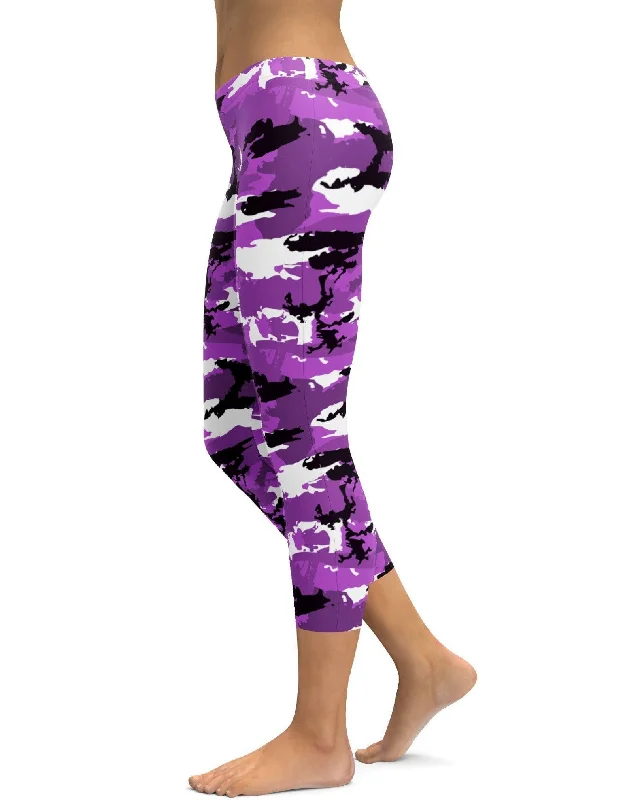 Best High-Waisted Yoga Pants for Comfort -Purple Camo Capris