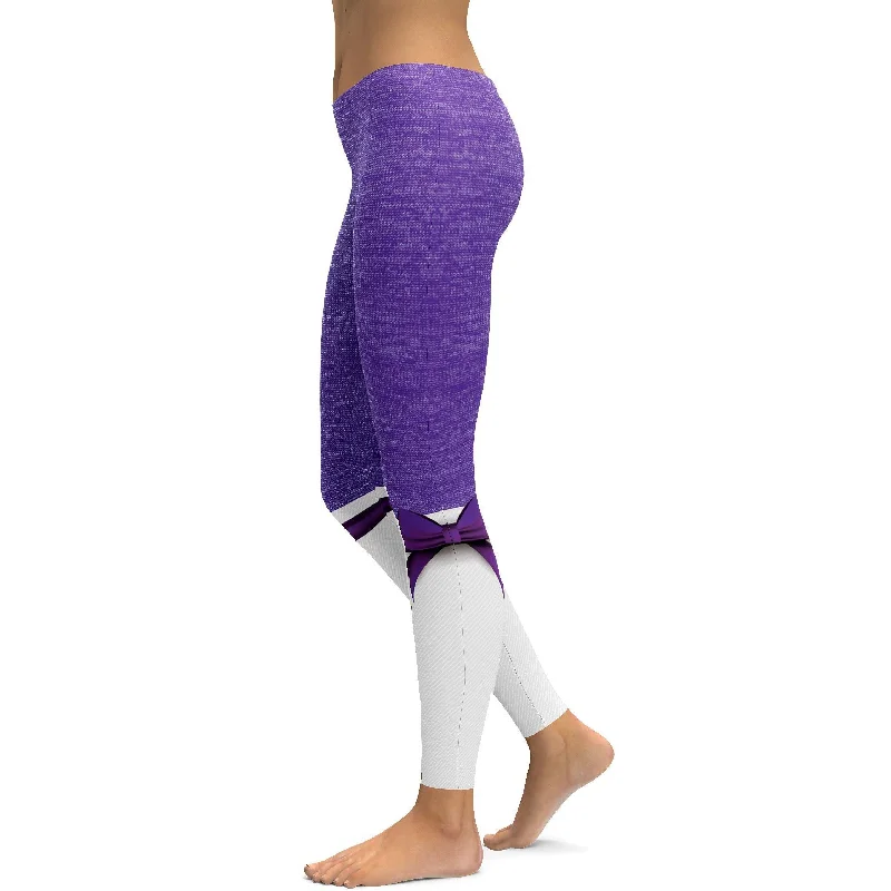 Breathable Yoga Pants for Comfort -Purple Faux Heathered Bow Leggings