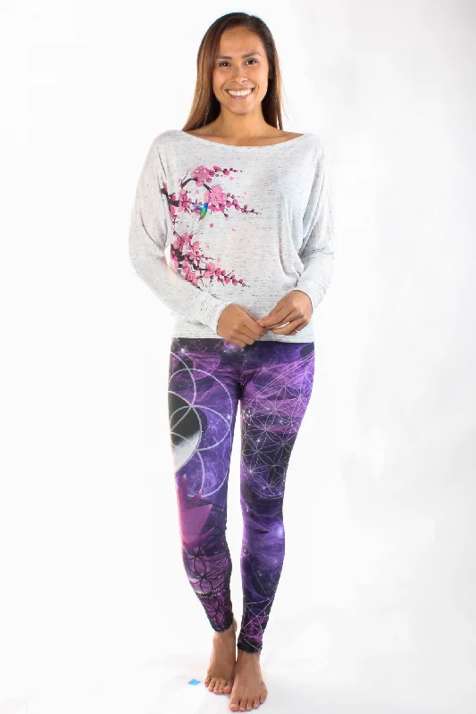 Compression Yoga Pants -Purple Flower Pant Of Life Eco-light Recycled Water Bottle Pant