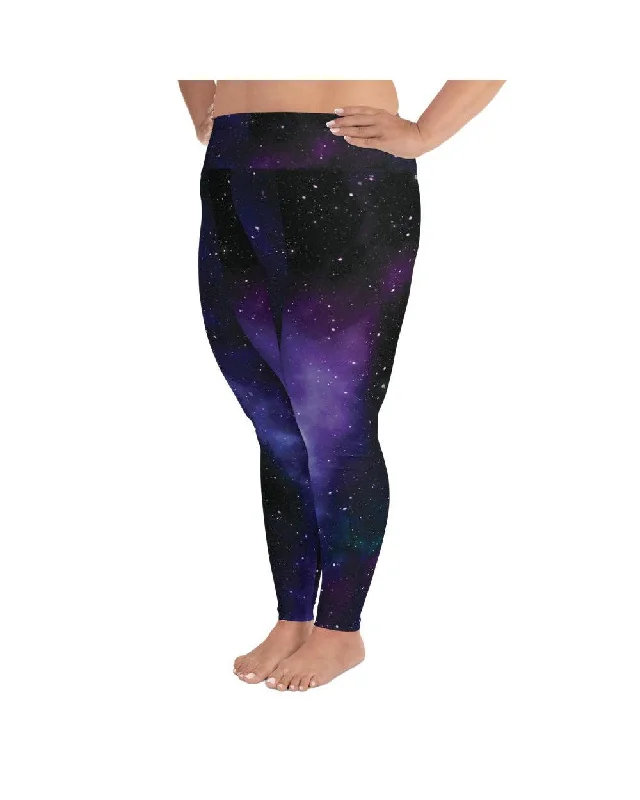 Soft, Stretchable Yoga Pants -Purple Galaxy Plus Size Leggings