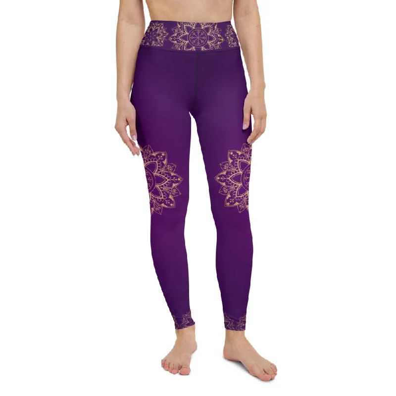 Best Yoga Pants for Deep Flexibility -Purple Gold Mandala High Waist Womens Yoga Leggings Best Yoga Pants for Deep Flexibility -Purple Gold Mandala High Waist Womens Yoga Leggings