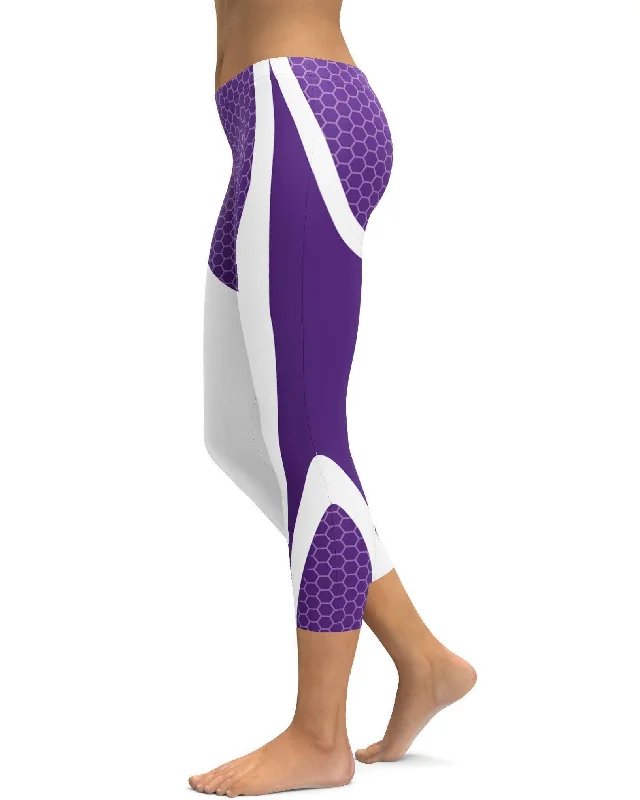 Breathable Yoga Pants for All-Day Wear -Purple Honeycomb Carbon White Capris