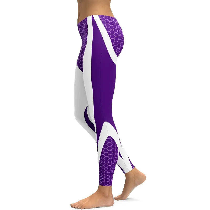 Soft Compression Yoga Pants for Flexibility -Purple Honeycomb Carbon White Leggings
